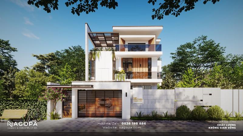 Kiến trúc mẫu nhà ống 2 tầng mái bằng tối giản, hiện đại, tiện ích sân thượng